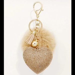 Tan Rhinestone Heart Bag Charm & Keychain